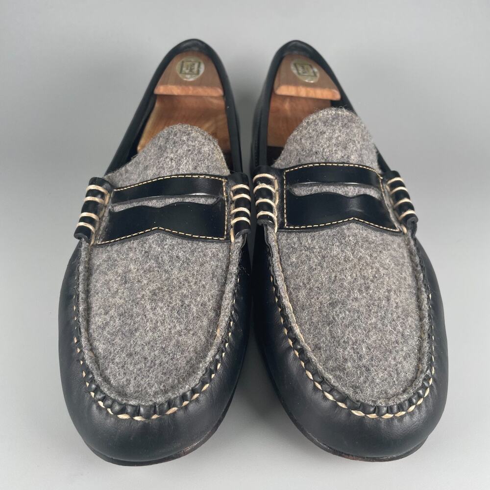 G.H. Bass Weejuns Mens Size 9.5 Black Leather Gray Wool Slip On Penny Loafer GUC - Picture 2 of 9